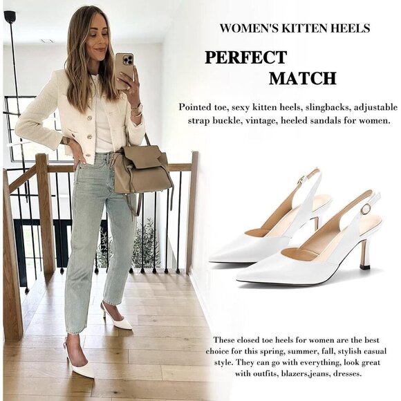 Rilista Women's Slingback Heel Closed Pointed Toe Wedding Party Dress Pump Shoes - Picture 6 of 6